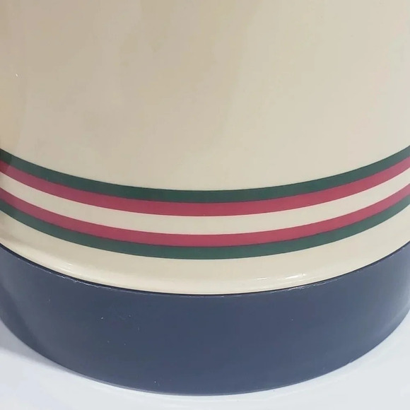 Vintage 1980s Aladdin Cream and Navy Blue Striped  Wide Mouth Thermos. - Picture 4 of 7
